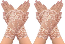 2 Pairs Women's Lace Gloves Fingerless Floral Gloves for Bridal Prom Wedding Par