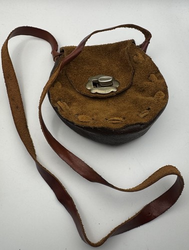 VINTAGE Handarbeit weiches Wildleder Leder zweifarbig Tasche Beutel braun - Bild 1 von 7