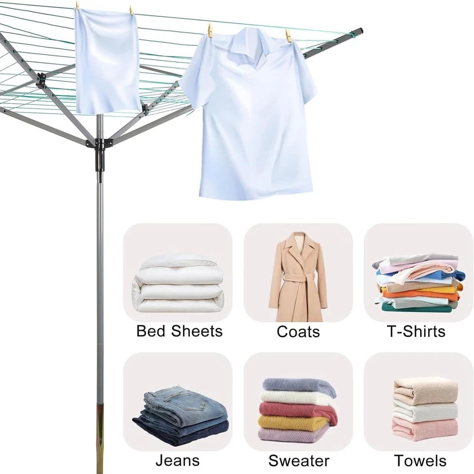 Outdoor rotary umbrella drying rack, adjustable height, 12 lines, heavy-duty. - Image 2 of 4
