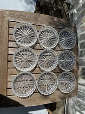 Vintage Pressed Glass Starburst Bowls Set of 9 • Dessert Berry Nut Dishes, Clear