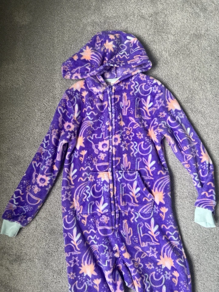 Cat&Jack Girls Sleepwear Suit M(7/8) Long Sleeve 1 Piece Pockets Hooded Purple - Image 2 of 4