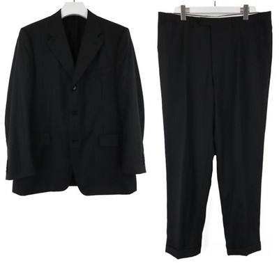 Canali Anzug Herren EU 56R Schwarz Nadelstreifen 100% Wolle Blazer Hose 2-Teilig