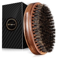 Boar Bristle Beard Brush - Black Wood Walnut Military Style, Men's Wooden Mus...