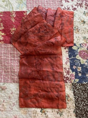 Vintage Ice Dyed Norwegian Scarf- Orang, 100% Silk, Signed By Artist