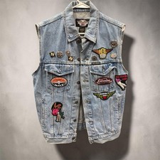 Vintage Harley Davidson Denim Vest Jacket Women S With Logos, Patches, Pins