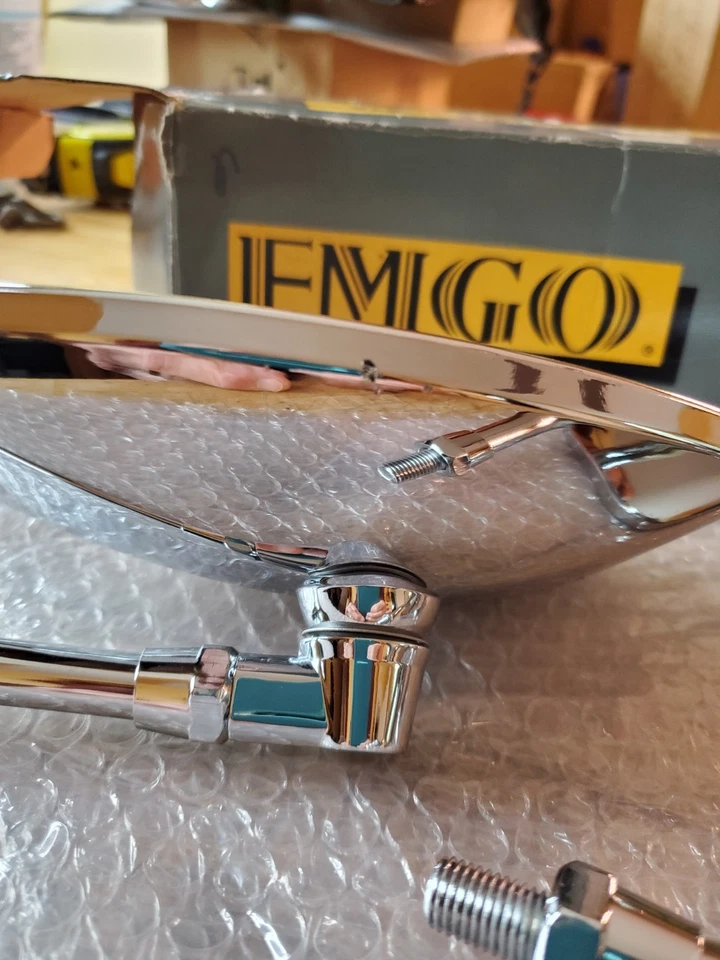 Espejos retrovisores Emgo cromados gran vista 10mm para motocicletas Honda-Kawasaki-Suzuki Foto 4 de 4