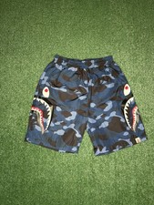 A Bathing Ape Shark Camouflage Cargo Shorts Polyester Blue Black Gray Drawstring