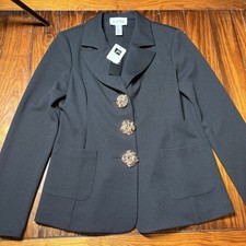 Joseph Ribkoff Blazer Jacket Size 6 243160 Black Gold Notched Collar Big Buttons
