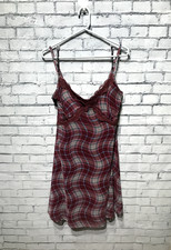 Forever 21, Women 0X, Dark Red Plaid Stretch Mesh Strap Lined Causal Mini Dress
