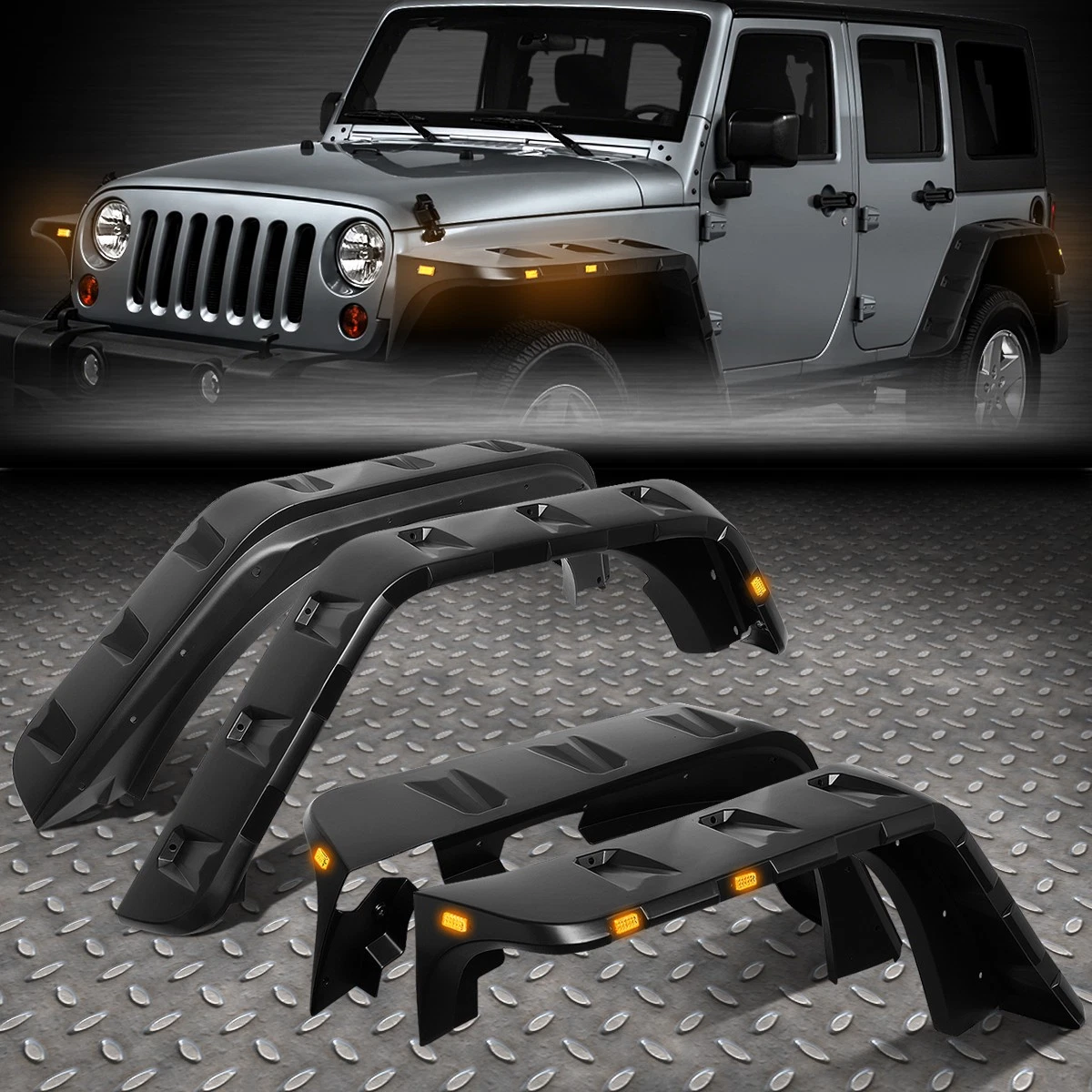 「191」07-18ラングラーJK用ポケット/リベットスタイルフェンダーフレア FOR 07-18 JEEP WRANGLER JK 4PCS POCKET-RIVETED STYLE WHEEL FENDER