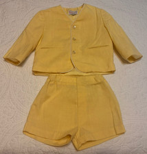 Vintage Imp Originals Toddler Linen Blend Blazer Short Suit Set- Yellow- Size 2