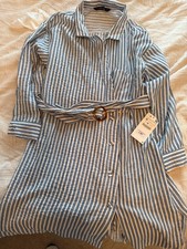 Ladies Zara Striped Collared Belted Shirt Dress M BNWT
