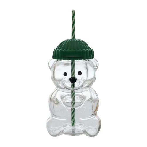 2025 Bearista Bear Beanie Glass Tumbler 20oz Cold Coffee Cup Green Straw