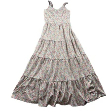 Monteau Maxi Dress Floral Tiered Boho Cottagecore Romantic Coastal Small G240