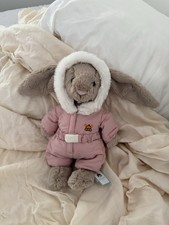 Jellycat Bashful Bunny Rabbit Plush Soft Toy Small Grey with Pink Snowsuit