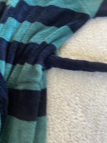 Gap Kids Boys Green Navy Blue Striped Fleece Hooded Bath Sleep Robe Tie 12 - Picture 7 of 9