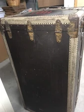 antique flat top steamer trunk with Hermes tags 1902-1919