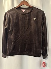 Juicy Couture Sweatshirt Girls Large 14 Black Velour Pullover Long Sleeve