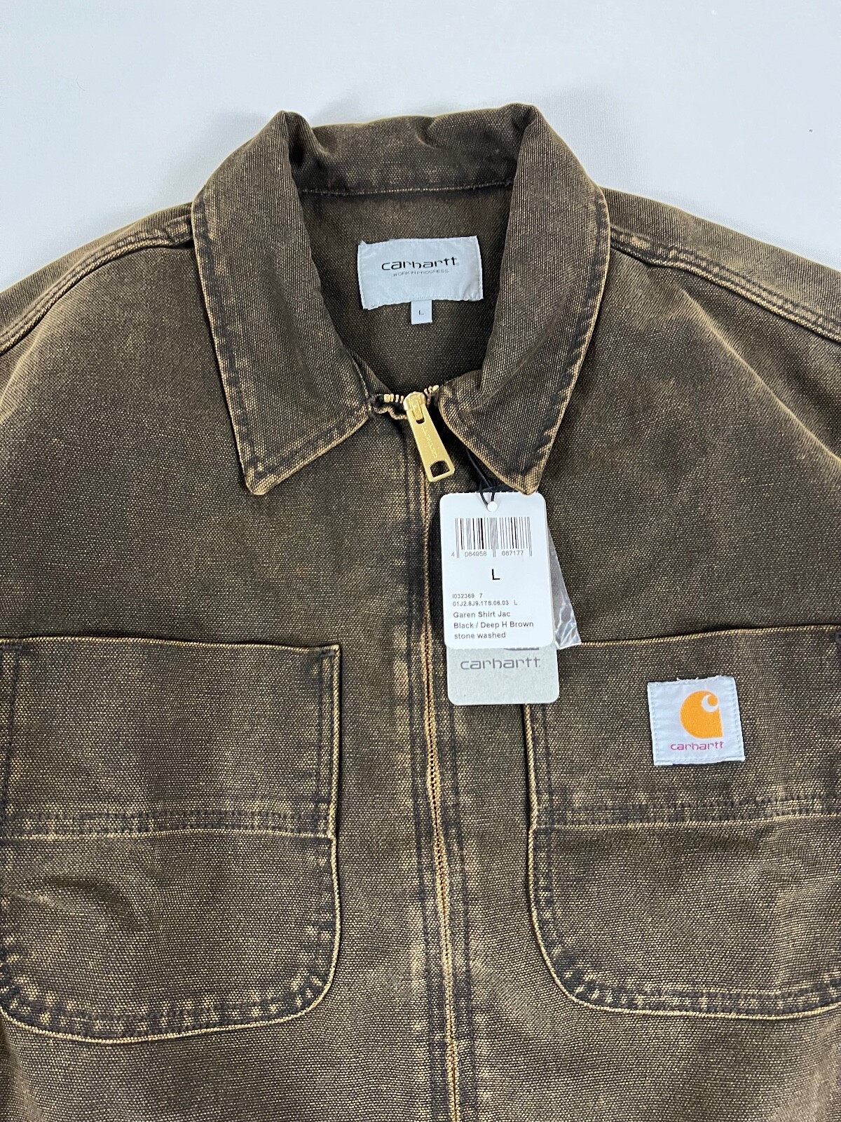 CARHARTT WIP GAREN SHIRT JAC BLACK/DEEP HAMILTON BROWN STONE WASHED L NWT image 3