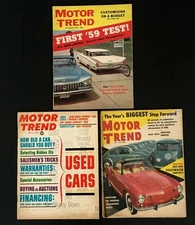 Motor Trend Magazines 1956 58 65 Lot of 3 Road Test Detroit Pontiac VW Car Vtg