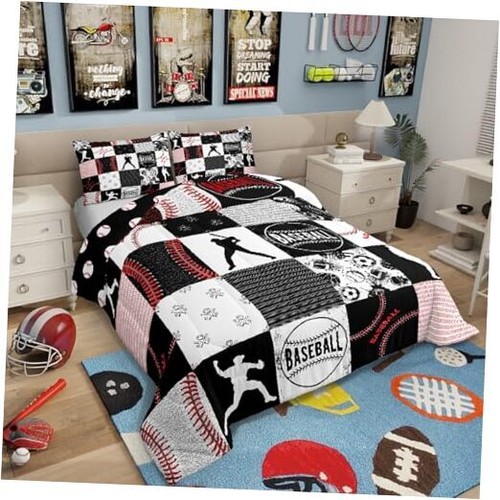 Kids Baseball Comforter Set Softball Boys Bedding Set Sports Full Baseball 01