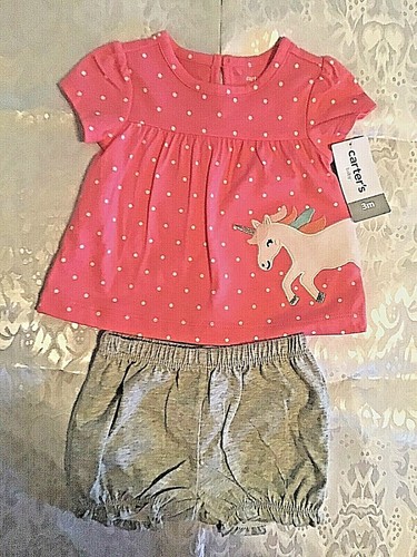 Baby Mädchen 3 tlg Top, Body & Shorts von Carter’s Set Rosa Einhorn Outfit Neu - Bild 4 von 7