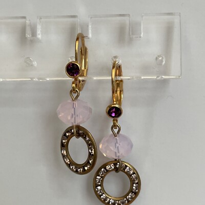 LP Small Dangling Ring Earrings Light Pink Swarovski Crystals 14KGP 