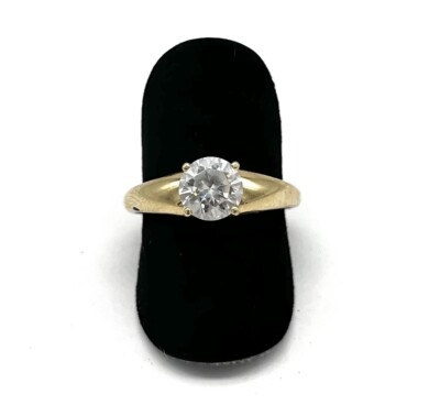 585/- 14kt Gold Ring, simulierter Diamant, rund, Gr. 60, Solitär, guter Zustand.
