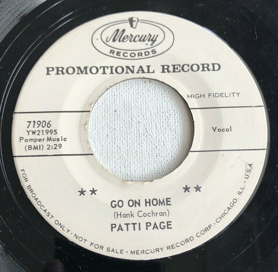 PATTI PAGE, GO ON HOME, MERCURY#71906, PROMO POP 45 RECORD