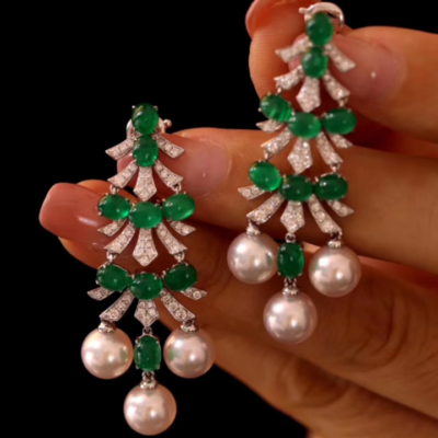 Christmas Tree Solid 14K White Gold Natural Green Emerald Diamond