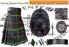 Scottish Men's Handmade Hunting Stewart Tartan 8 Yard Kilt antique Accessories