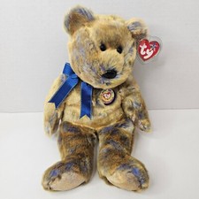 Ty Beanie Babies 2000 Plush Clubby III Brown Blue Bow Stuffed Animal Collectible