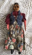 Rare Antique Wood Cloth Folk Art Appalachian Indigenous Woman Poppet Doll