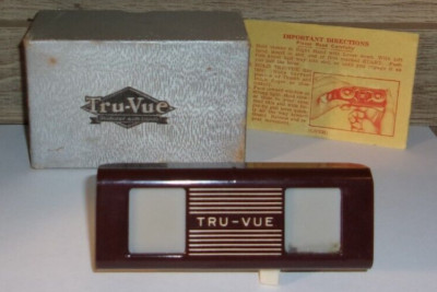 Vintage 1940s Bakelite TRU-VUE 3D Filmstrip Viewer Viewmaster Brown/White w/Box