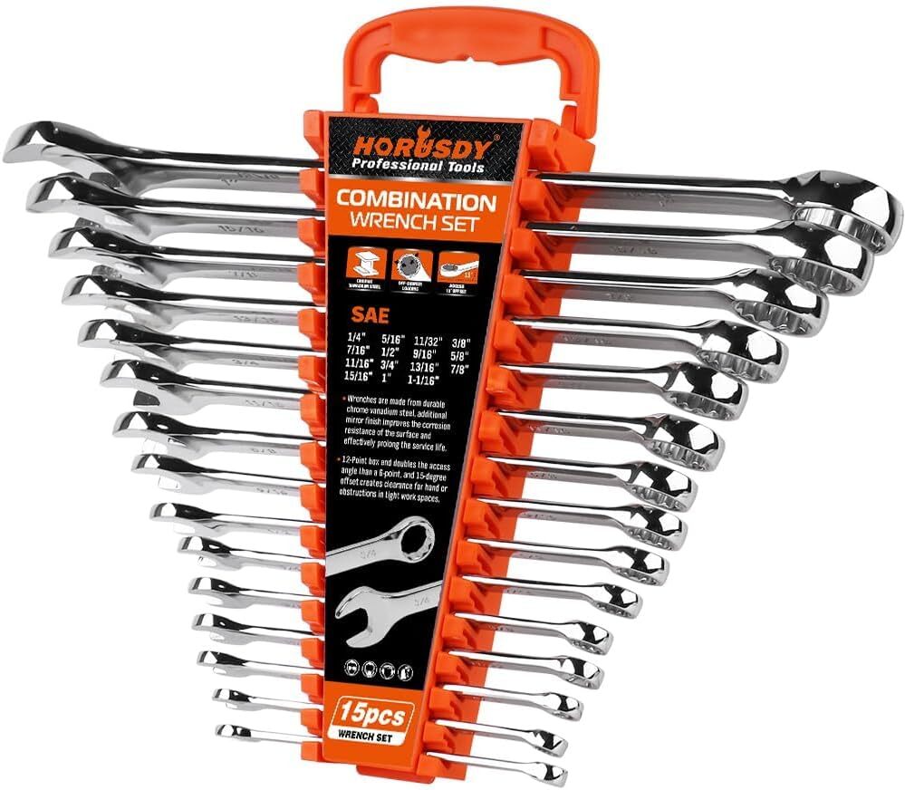 HORUSDY 15-Piece SAE Wrench Sets, Premium Combination Nickel