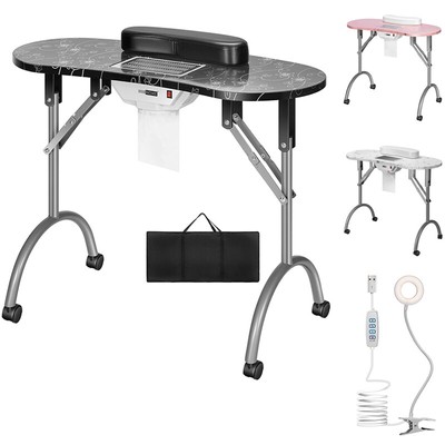 Portable Manicure Nail Table Station Desk w/ Dust Collector, LED Lamp, Carry Bag