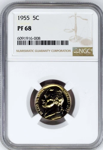 Superb GEM 1955 NGC PF 68 CAMEO Proof SILVER Jefferson Nickel Coin 5 CENT