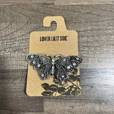 3.5" PEWTER BUTTERFLY RHINESTONE METAL HAIR BARRETTE HAIR ACCESSORY CLIP