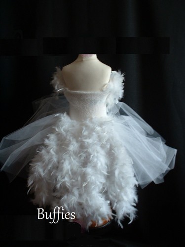 Feather White Tutu Tulle Dress Handmade 