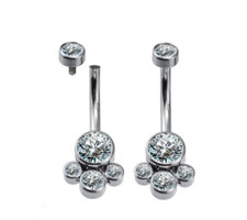 14G Internally Threaded Bezel Set Cluster Clear CZ Steel Naval Belly Button Ring