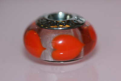 NIB PANDORA ORANGE ICE LOVE HEARTS MURANO GLASS CHARM RETIRED 790664 BOX  RARE