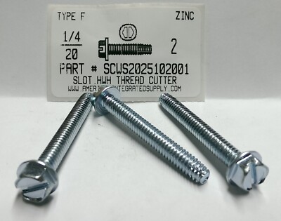 1/4-20x2 Hex Washer Head Slotted Thread Cutting Screw Type F Steel Zinc (100)