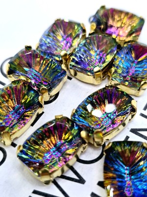 10x14mm 10 Stück Rechteck Vulkan Lila Blau Glas Kristalle Strass Österreich