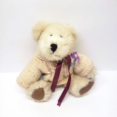 Vtg Boyds Bear Knit Sweater Flower Plush Blond Tan Articulated Legs Posable 8''