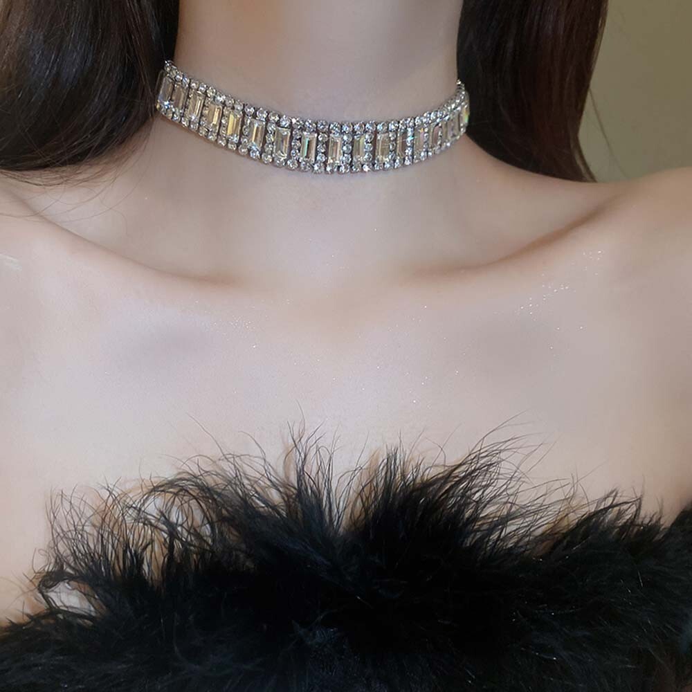 Wide Rhinestone Chokers Alluring Look Rhinestone Choker Necklace