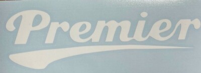 PREMIER Bass Drum vinyl Logo Sticker 8'' long. WHITE