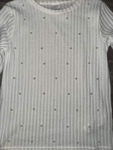 Zara Kids Pearl White Stretchy Holiday Preppy Sweater Size 11-12 - Picture 2 of 10