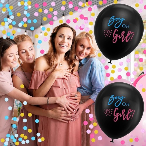 Gender Reveal Balloon Kit 36" Jumbo Black ,Baby Shower Sash and Earrings Set - Picture 12 of 20