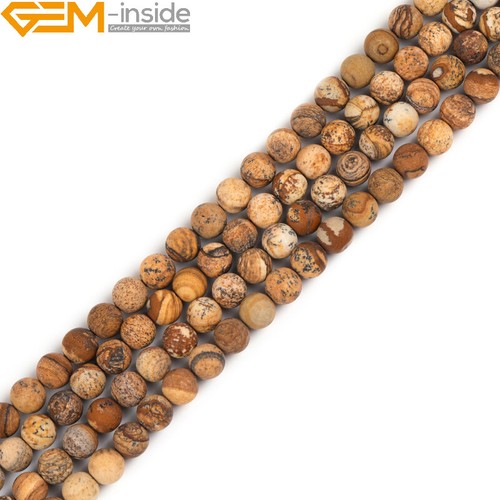Matte Yellow Picture Jasper Gemstone Loose Beads Women Jewelry Making 15" Gift - Picture 32 of 51