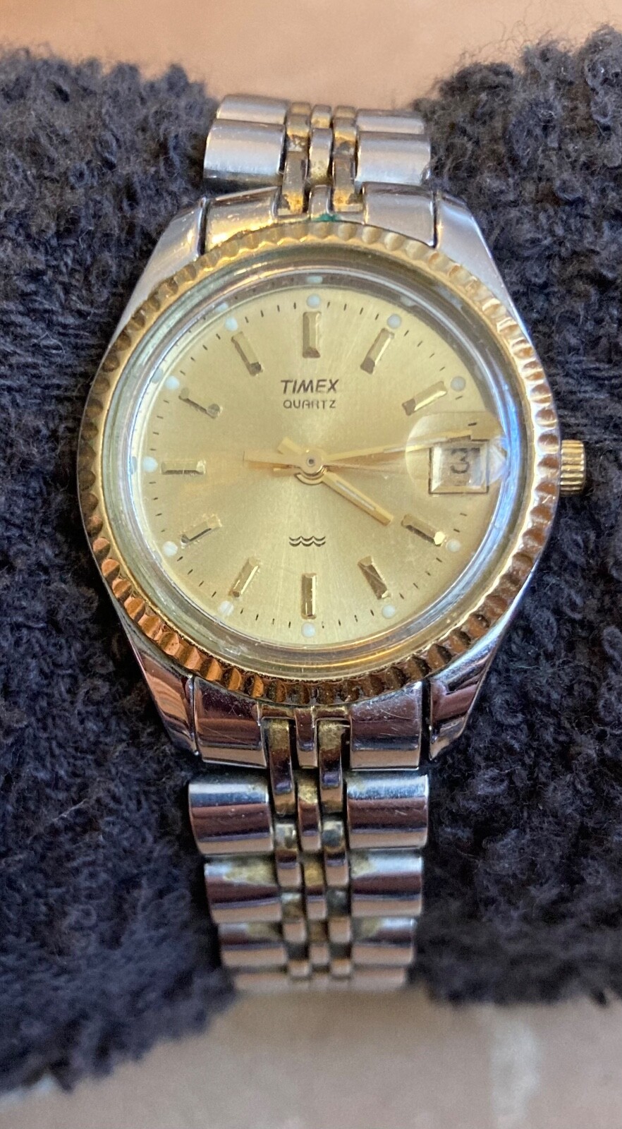 Timex Date Bimetallic Stainless Steel Watch with New Battery